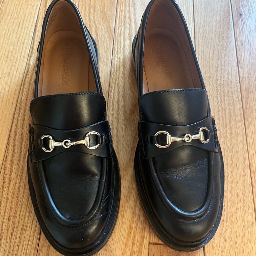 Madewell Black Leather Flats with Horsebit Detail
